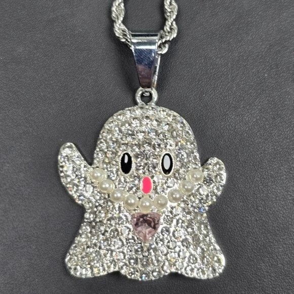 🎃 Silver Sparkling Ghost Pendant Necklace (NWOT) - Picture 2 of 7
